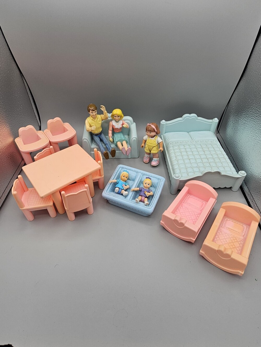 90s Playskool Loving Family Dolls Babies Furniture Kitchen Bedroom Vtg Flaws!!!